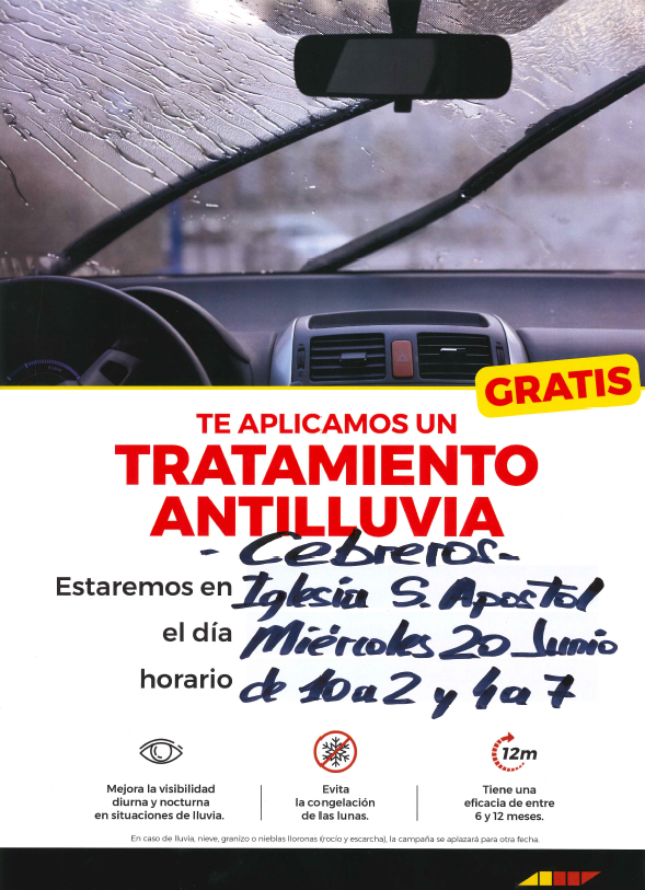 TRATAMIENTO ANTILLUVIA GRATUITO CARGLASS - Ayuntamiento de Cebreros
