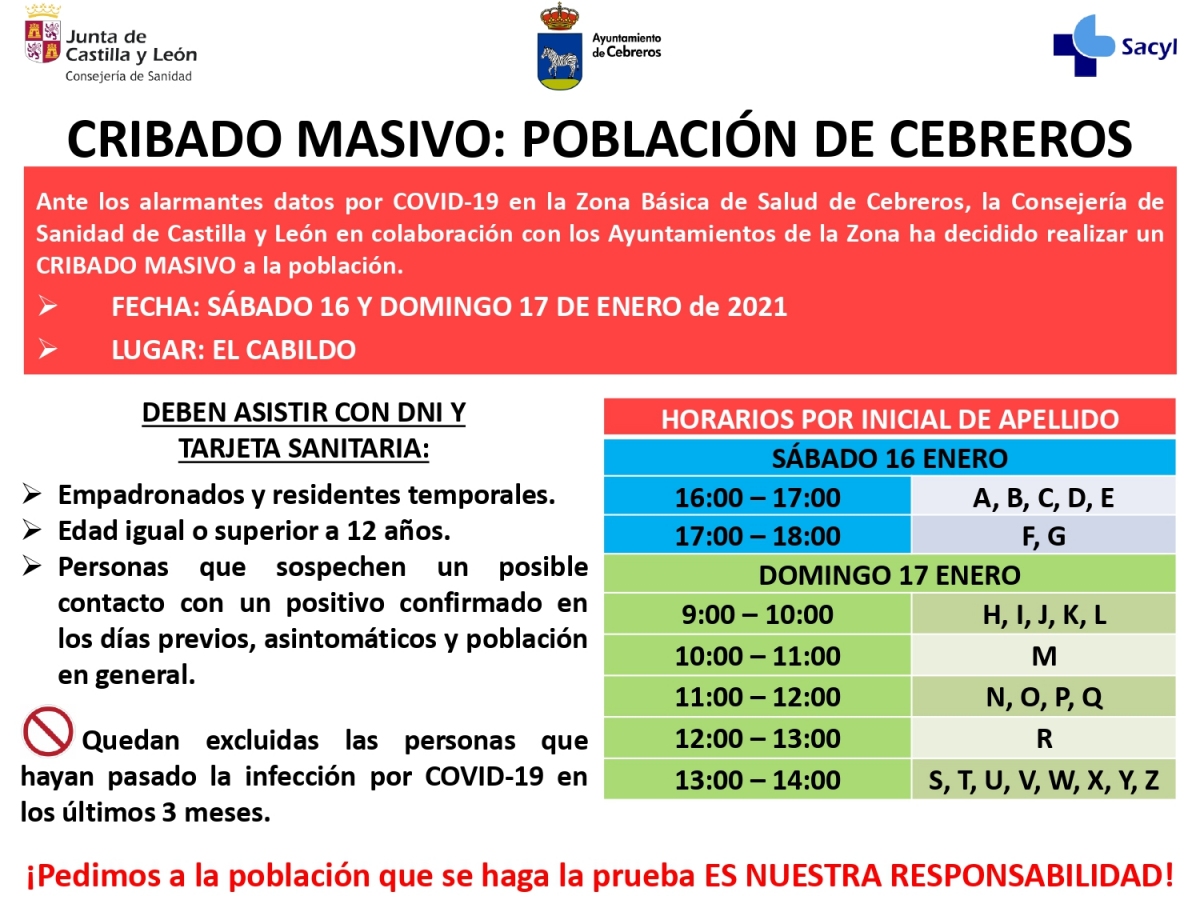 CRIBADO MASIVO ZONA BÁSICA DE SALUD DE CEBREROS