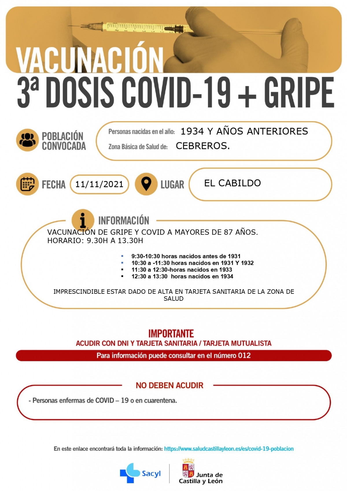 VACUNACIÓN 3ª DOSIS COVID-19+GRIPE: NACIDOS 1915-1934