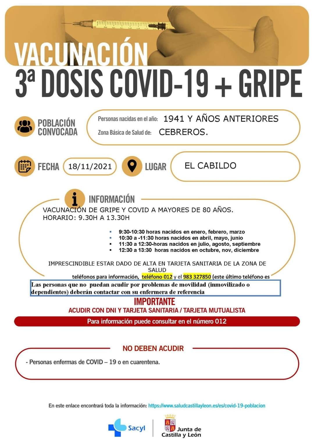 VACUNACIÓN 3ª DOSIS COVID-19+GRIPE: NACIDOS EN 1941 Y AÑOS ANTERIORES